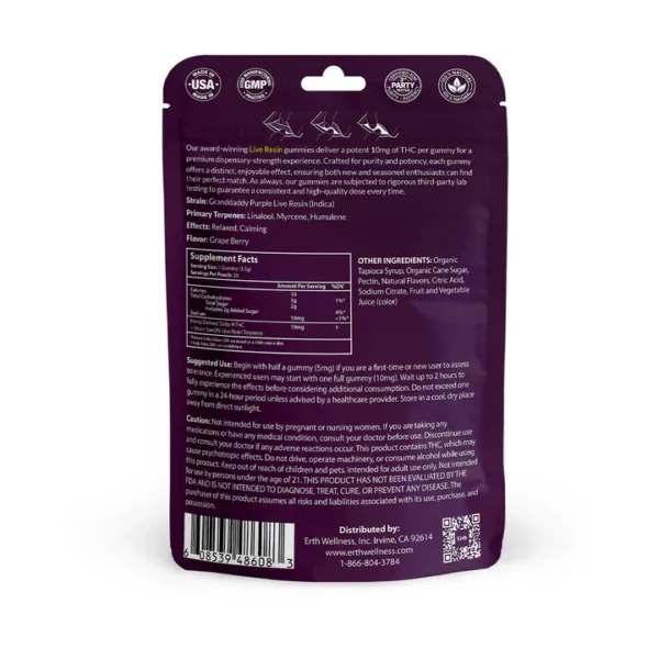 Δ9 THC Gummies - Granddaddy Purple - Live Resin (Indica) - 300mg - Image 4